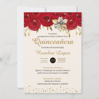 Red Dourado Quinceanera Convite Dourado Red Sweet 