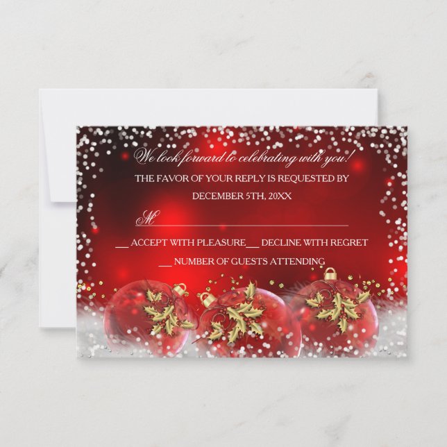 Red Dourado Snow Bauble Party RSVP (Frente)