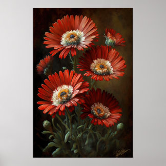 Red English Daisy Flower Art Impressão Poster