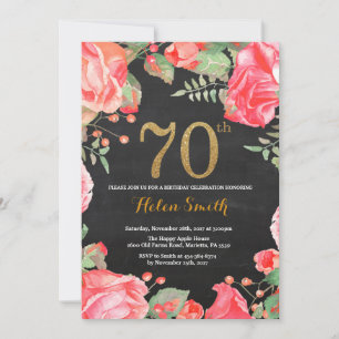 Red Floral 70 Aniversário Convite Dourado Literatu