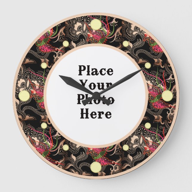 Red Floral Abstrato enquadra seu relógio de parede (Frente)