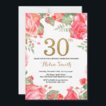 Red Floral aniversário de 30 anos Convite Dourado<br><div class="desc">Red Floral aniversário de 30 anos Convite para Mulheres. Flor Botânica De Aquarela Dourada Glitter. Flores Florais De Pêonias Rosa. Aniversário Adulto. Para mais personalização,  clique no botão "Personalizar" e use nossa ferramenta de design para modificar este modelo.</div>