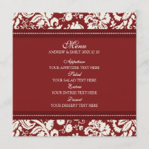 Red Floral Damask Menu Casamento