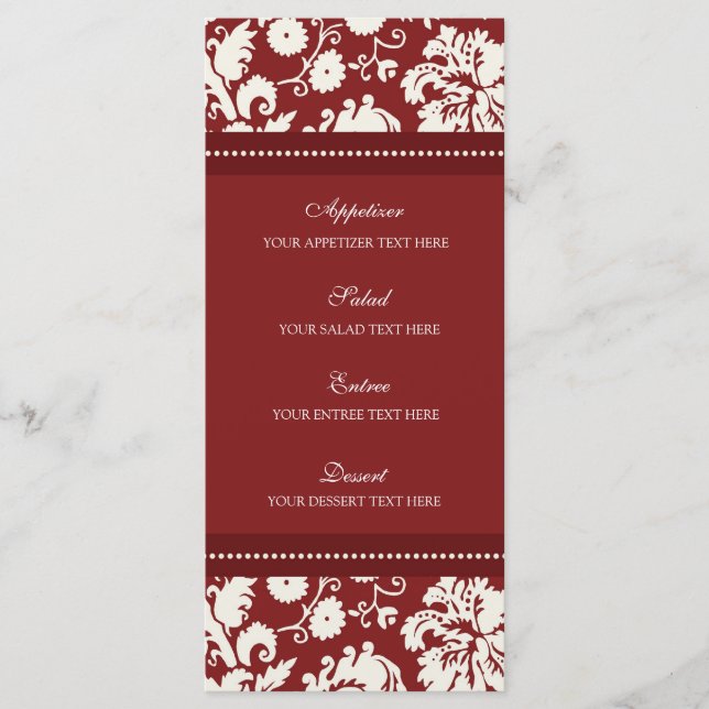 Red Floral Damask Menu Casamento (Frente)