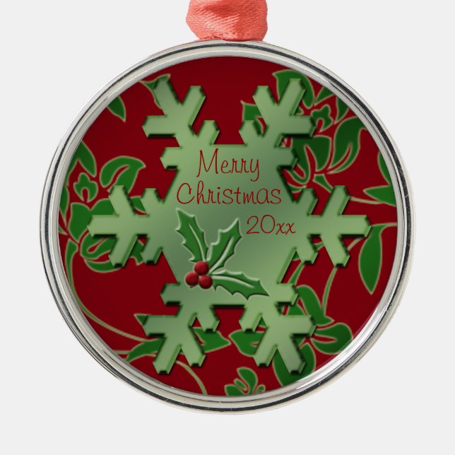 Red Floral e Green Snowflake - Ornamento Premium (Frente)