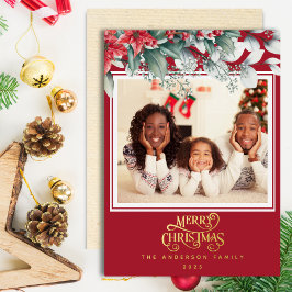 Red Floral Frame Feliz Feriado de Natal