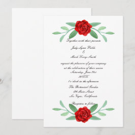 Red Floral Greenery Foliage Convite para Casamento