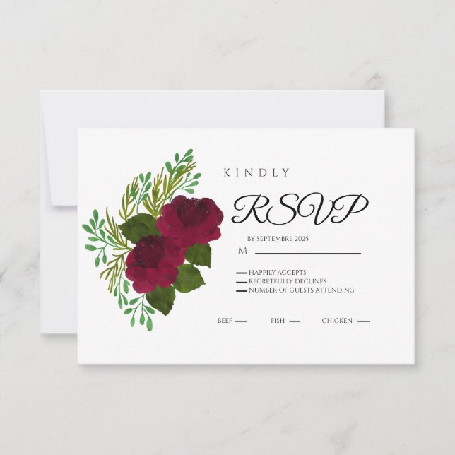 Red Floral RSVP Card – Elegant Wedding Response (Frente)
