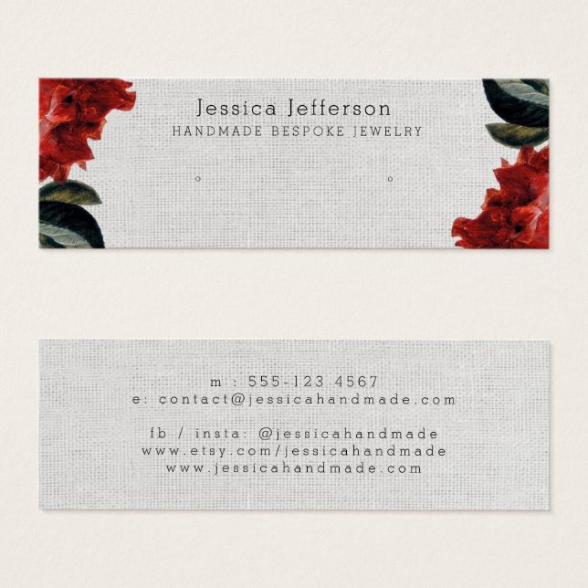 Red Floral Stud Earrando Joias Pequenas Placas de  (Frente & Verso)