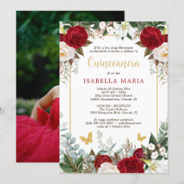 Red Flowers Quinceanera Convite em Espanhol