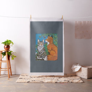 Red Fox & Bengal Cat Art Tecido Baby Quilt Decor