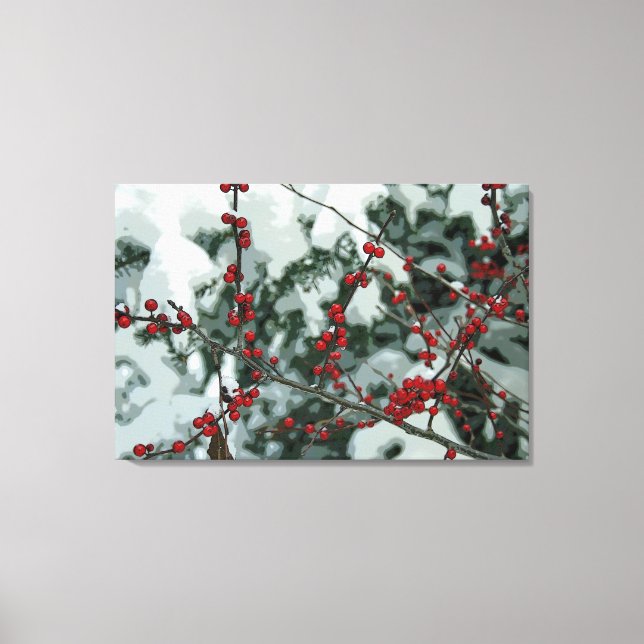 Red Frozen Berries Winter Stretch Canvas Art (Frente)