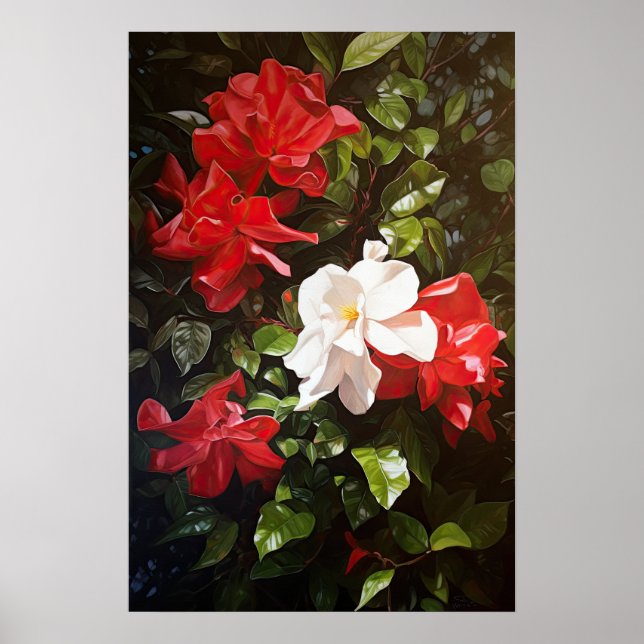 Red Gardenias Flower Art Impressão Poster (Frente)