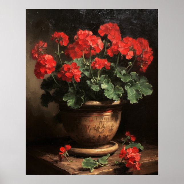 Red Geranium Flowers Art Impressão Poster (Frente)