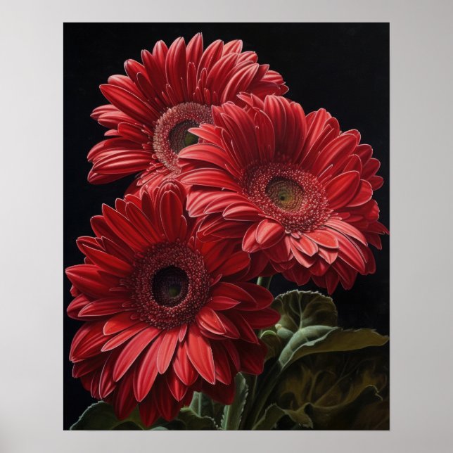 Red Gerbera Daisy Flowers Art Impressão (Frente)
