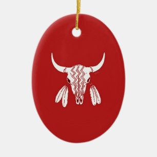 Red Ghost Dance Buffalo oval ornamento cerâmico