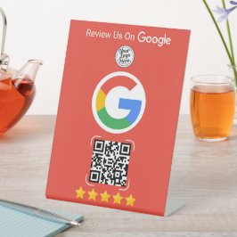 Red Google Review Business Stand with QR Code