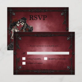 Red Gothic Halloween Alternative Wedding RSVP Card
