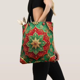 Red Green Decorative Christmas Holiday Tote Bag