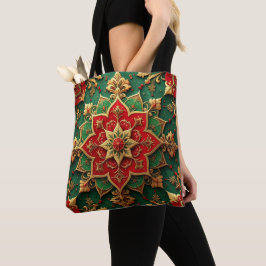 Red Green Decorative Christmas Holiday Tote Bag
