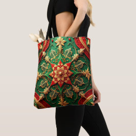Red Green Decorative Christmas Holiday Tote Bag