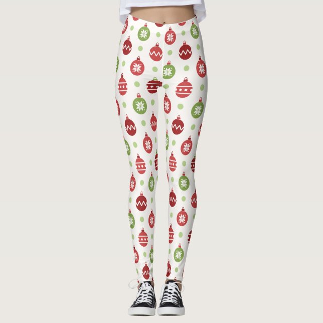 Red Green Ornaments Christmas Leggings Women (Frente)