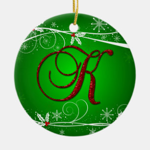 Red Greens Holly Enfeites de natal inicial K