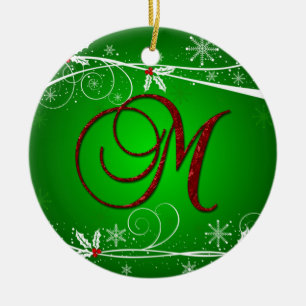 Red Greens Holly Enfeites de natal inicial M