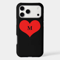 Red Heart Monogramed Nome inicial Black Cute