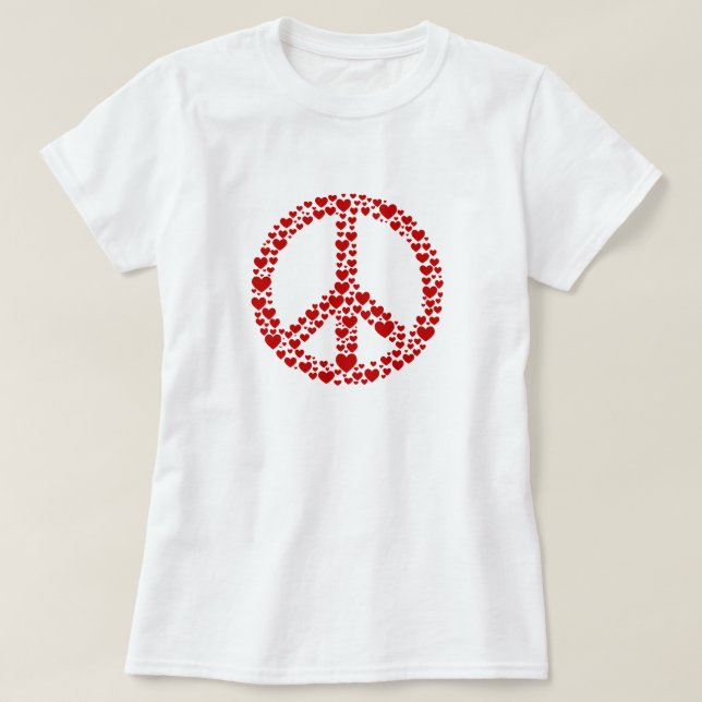 Red Hearts Peace Sign T-Shirt (Frente do Design)