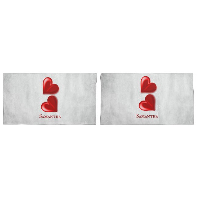 Red Hearts Personalised Travesseiro Case (Frente - conjunto)