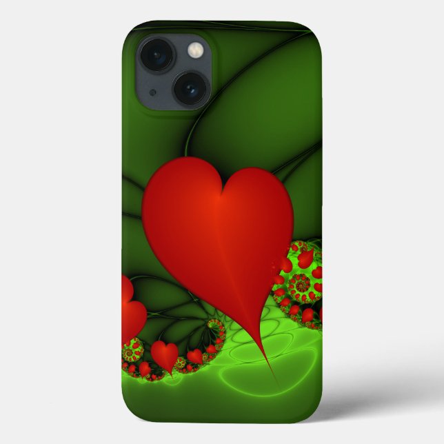 Red Hearts Verde limão Arte Fractal Moderna Abstra (Verso)