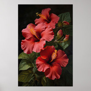 Red Hibiscus Flower Art Poster