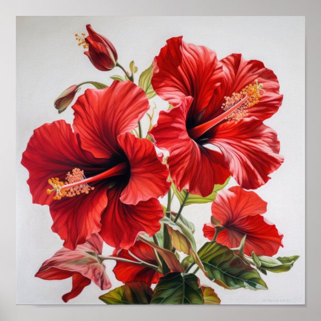Red Hibiscus Flower Art Poster (Frente)