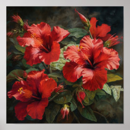 Red Hibiscus Flower Art Poster