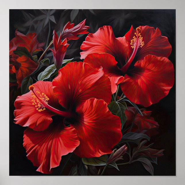 Red Hibiscus Flower Art Poster (Frente)