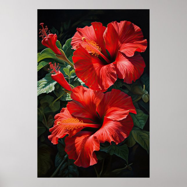 Red Hibiscus Flower Art Poster (Frente)