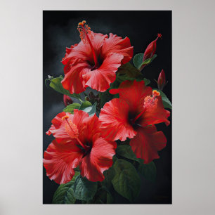 Red Hibiscus Flower Art Poster