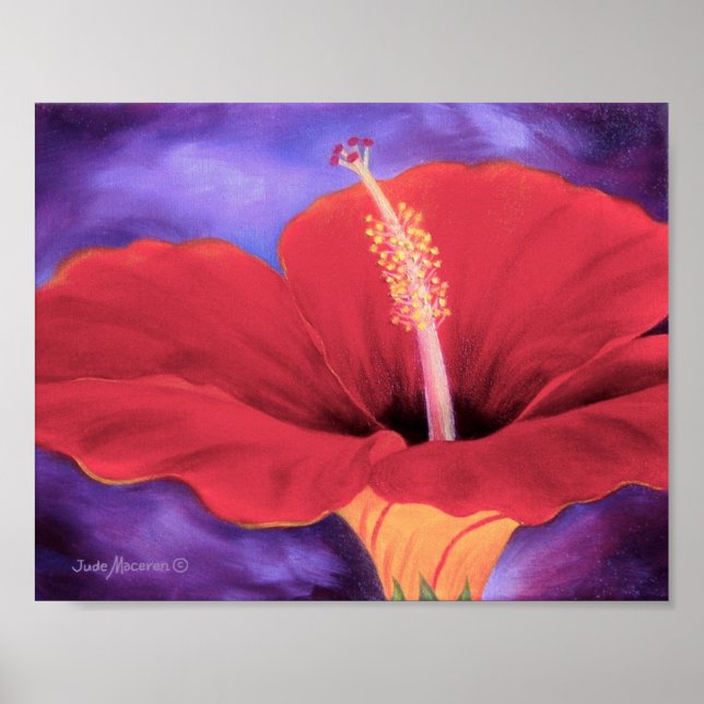 Red Hibiscus Tropical Flower Painting - Poster (Frente)