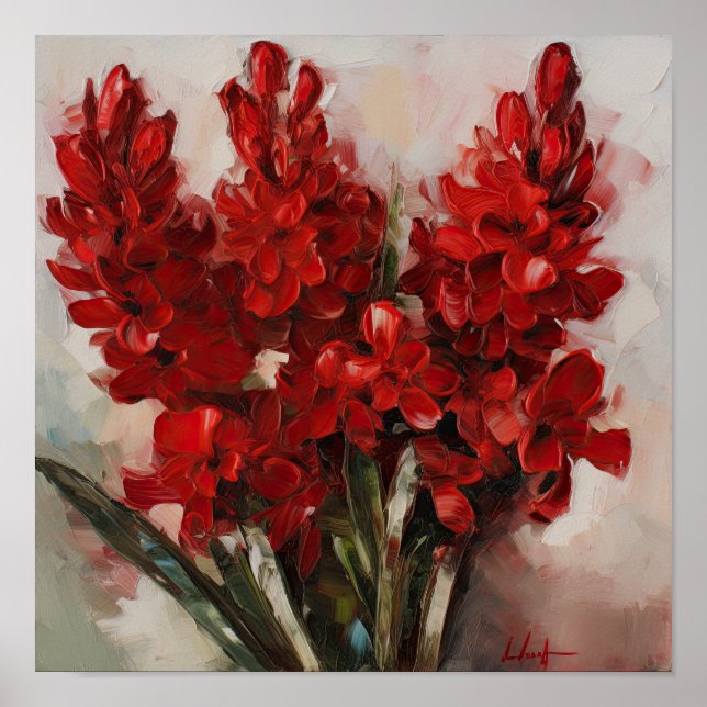 Red Hyacinth Flower Art Impressão Poster (Frente)