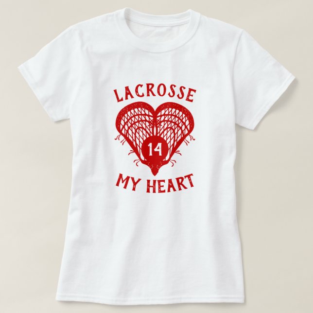 Red Lacrosse My Heart T-Shirt (Frente do Design)
