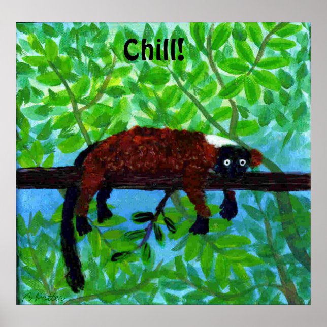 Red Lemur Animal Poster Chill! (Frente)