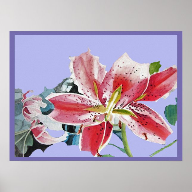 Red Lily Watercolor Flowers Floral Art Poster (Frente)