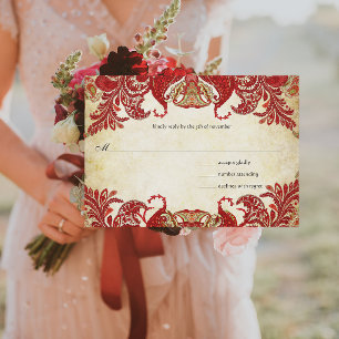 Red, Limão e Orange Vintage Paisley Peacock RSVP