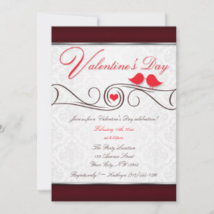 Red Love Birds Damask Dia de os namorados Convites