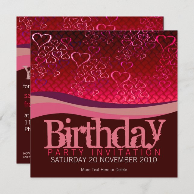 Red Love Bubbles Party Birthday Convite (Frente/Verso)