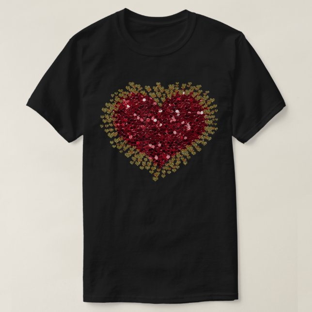 Red Love Heart Shirt Dia de os namorados Tops Mulh (Frente do Design)