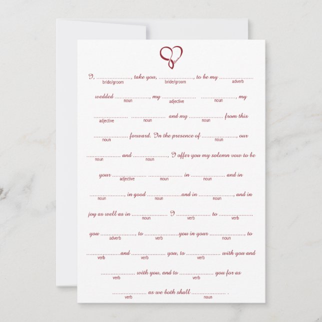 Red Love Heart Wedding Libs Game (Frente)