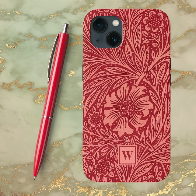 Red Marigold Floral por William Morris com Inicial (Criador carregado)