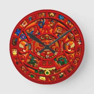 Red Mayan Sun Disk Aztec Histórico Relógio
